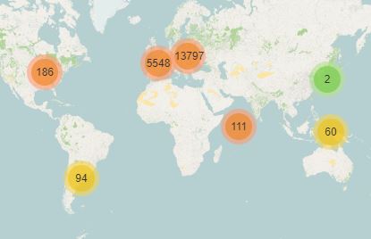 Carte recensant les villes où se trouvent des participants au MOOC Botanique 2020