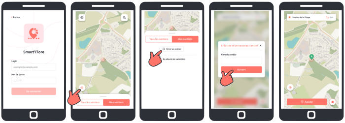 Aperçu de la création d'un sentier Smart'Flore depuis l'application mobile